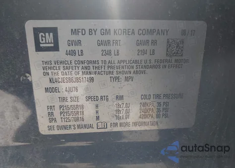 2018 Buick Encore Preferred из США, поврежденный, VIN KL4CJESB6JB517499